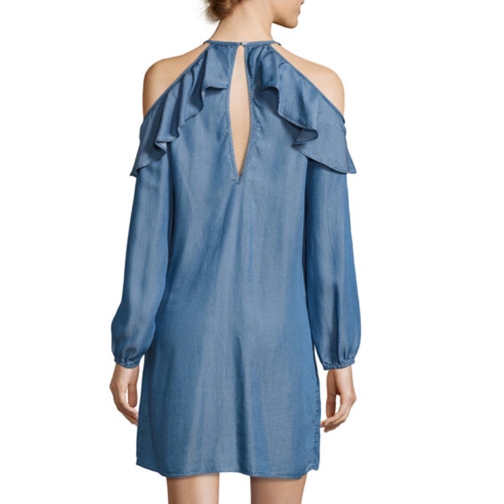 Michael Kors chambray short dress ruffle shoulder - Picture 2 of 7